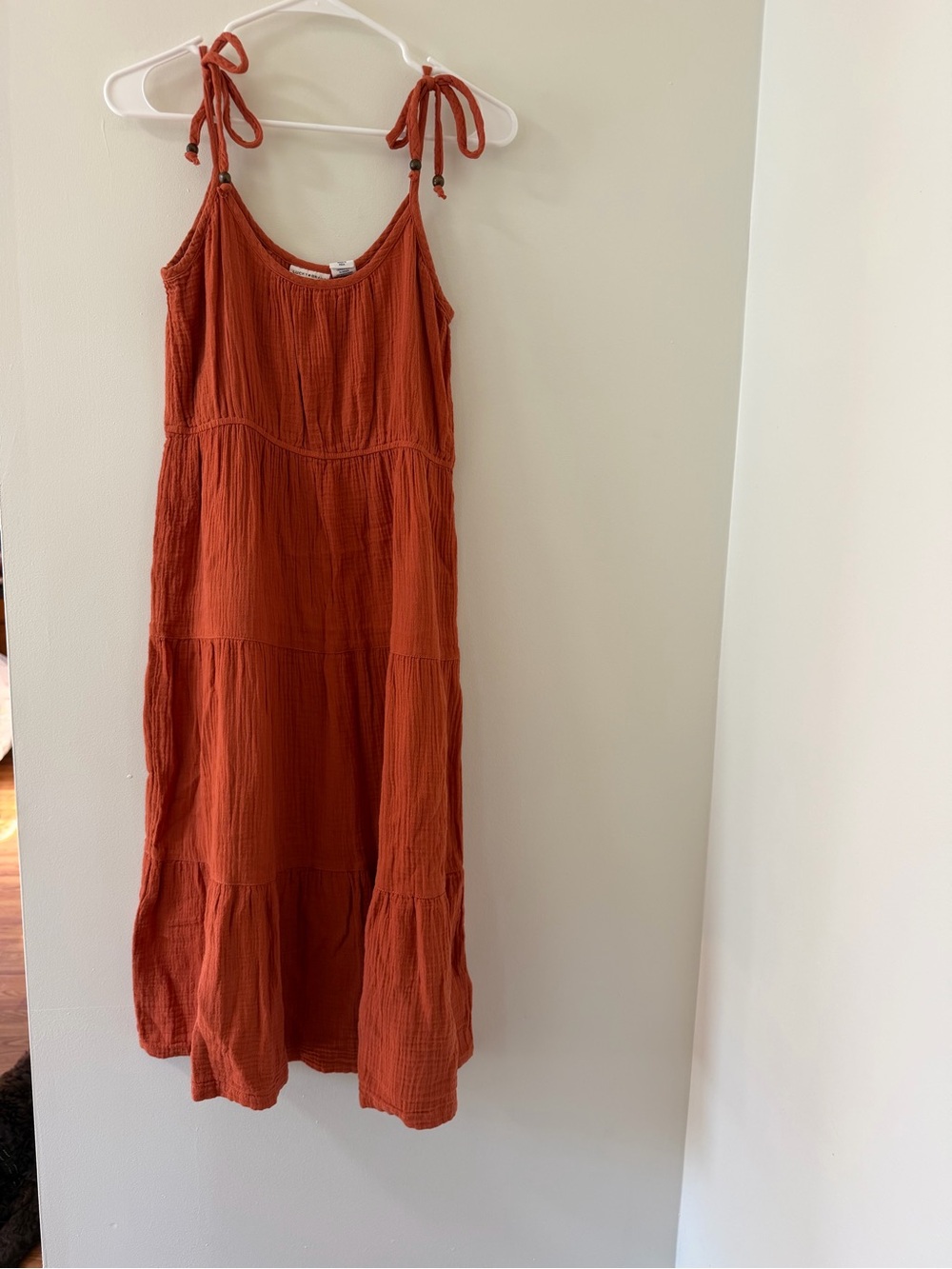 Lucky Brand Maxi Dress Women S Rust Excellent Tie-Shoulder Tiered Sleeveless